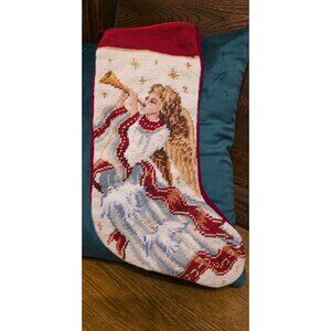 Vintage Wool Needlepoint Angel Christmas Stocking Imperial Elegance 1991